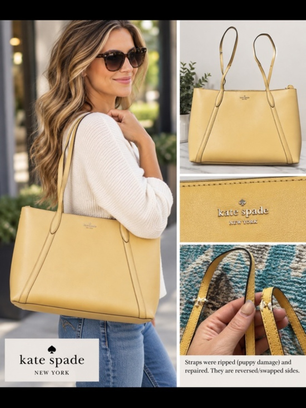 Kate Spade Yellow Leather Tote Shoulder Bag Project Repair Upcycle